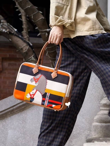 Hermes сумка мужские натуральная кожа оранжевые микс премиум 447587IK