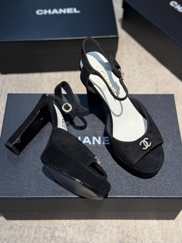 Chanel босоножки женские натуральная замша летние весенние / осенние черные премиум 219788BR