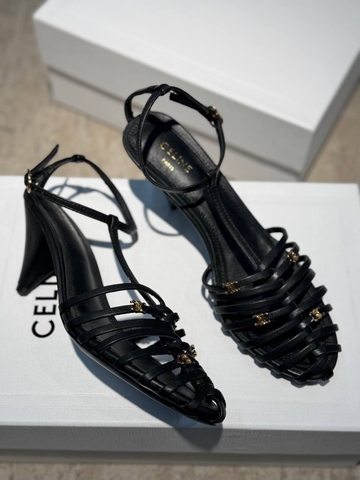Celine босоножки женские натуральная кожа летние черные премиум 615784WF