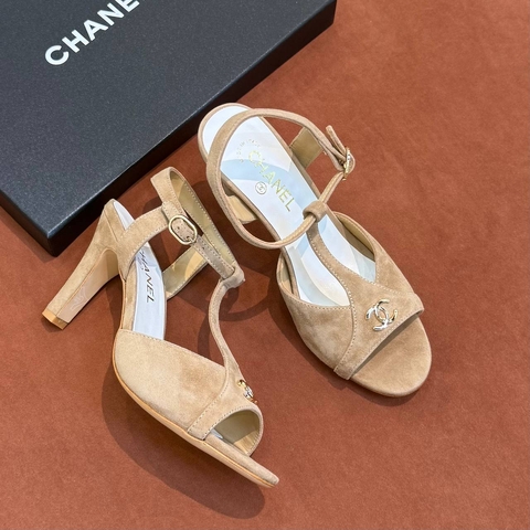 Chanel босоножки женские натуральная замша летние весенние / осенние бежевые премиум 866362CJ