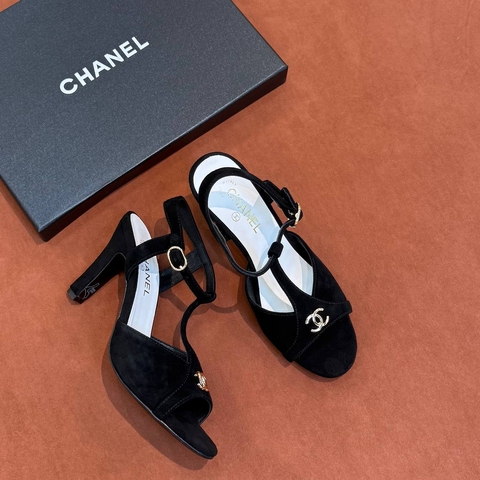 Chanel босоножки женские натуральная замша летние весенние / осенние черные премиум 539841GR