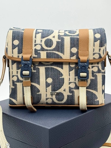 Dior сумка мужские натуральная кожа текстиль голубые люкс 623824DT