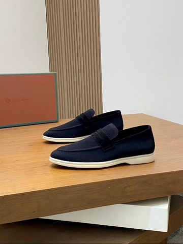 Loro Piana лоферы мужские текстиль натуральная замша весенние / осенние синие черные премиум 433910GQ