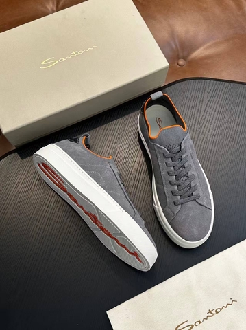 Santoni кроссовки мужские натуральная замша летние весенние / осенние серые премиум 887283VO