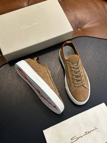 Santoni кроссовки мужские натуральная замша летние весенние / осенние бежевые коричневые премиум 929562ZK