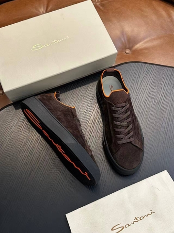 Santoni кроссовки мужские натуральная замша летние весенние / осенние коричневые премиум 457461HO