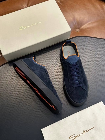 Santoni кроссовки мужские натуральная замша летние весенние / осенние синие премиум 519421RT