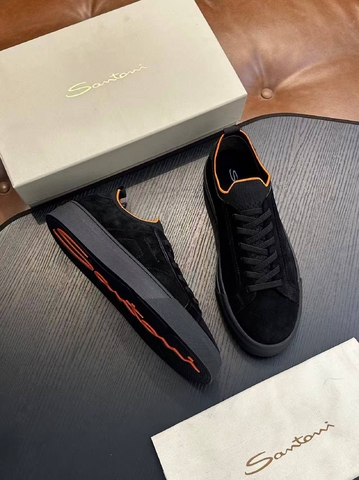 Santoni кроссовки мужские натуральная замша летние весенние / осенние черные премиум 345324GO