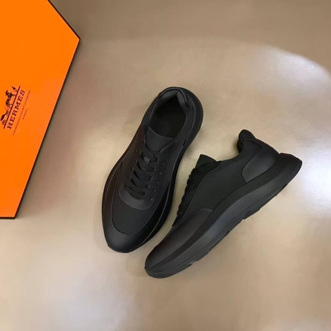 Hermes кроссовки мужские натуральная кожа текстиль летние весенние / осенние черные премиум 788733BQ