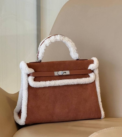 Hermes Kelly сумка женские натуральный мех натуральная замша оранжевые премиум 695124QU