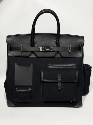 Hermes Birkin cargo сумка мужские женские натуральная кожа текстиль черные премиум 152608MX