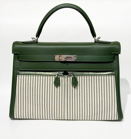 Hermes Kelly Lakis 32 сумка женские натуральная кожа текстиль зеленые премиум 884289NH