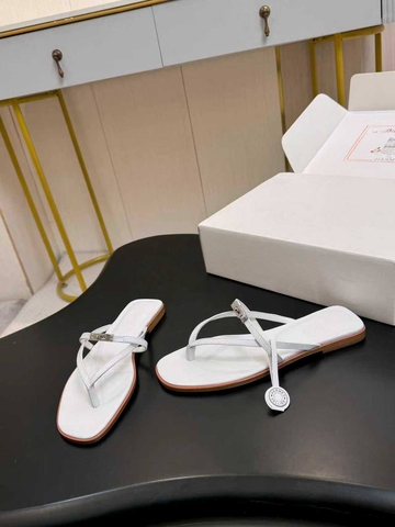 Hermes шлепанцы женские натуральная кожа летние белые премиум 392449KN