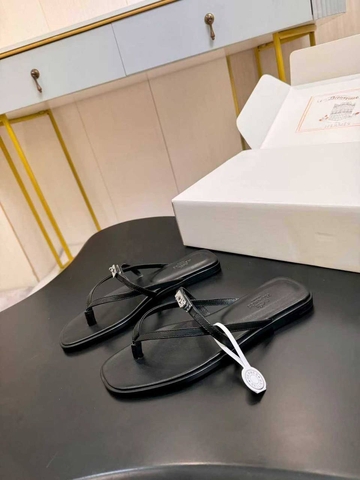 Hermes Miss шлепанцы женские натуральная кожа летние черные премиум 906189RP
