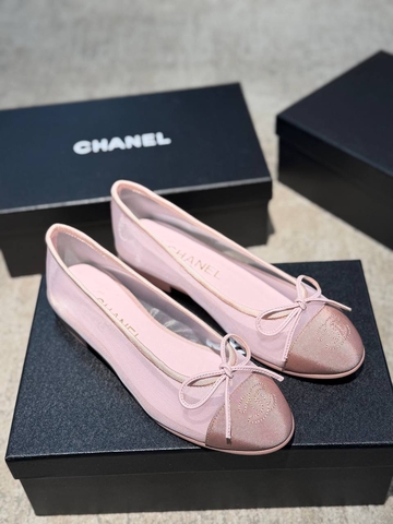 Chanel балетки женские текстиль сетка летние весенние / осенние розовые премиум 626230TU