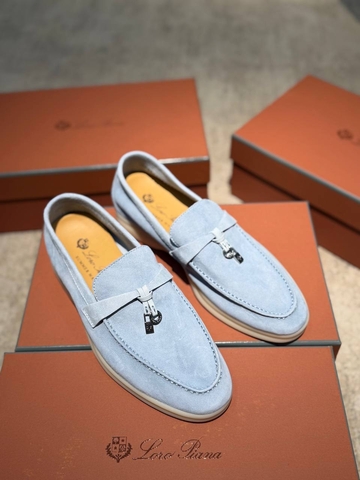 Loro Piana лоферы женские натуральная замша весенние / осенние голубые премиум 680693FE