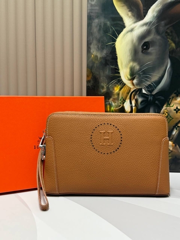 Hermes клатч мужские натуральная кожа оранжевые люкс 172366HH