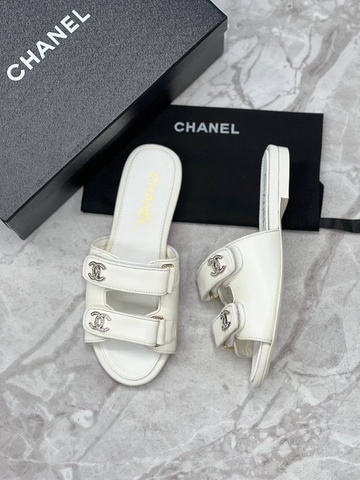 Chanel шлепанцы женские натуральная кожа летние белые премиум 932449KN
