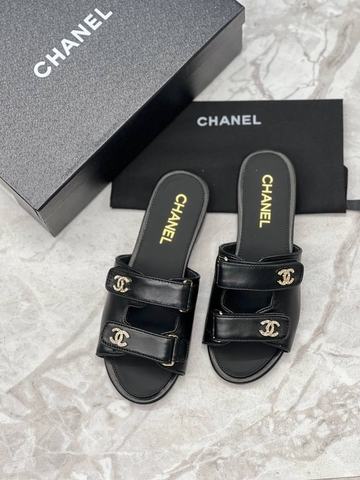 Chanel шлепанцы женские натуральная кожа летние черные премиум 861390PY