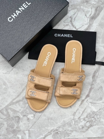 Chanel шлепанцы женские натуральная кожа летние бежевые премиум 989743MG