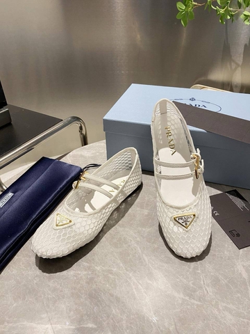 Prada балетки женские натуральная кожа сетка летние бежевые люкс 238760VW