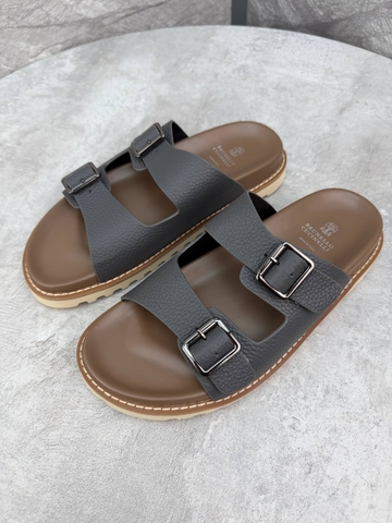 Brunello Cucinelli шлепанцы мужские натуральная кожа летние серые премиум 702584EQ