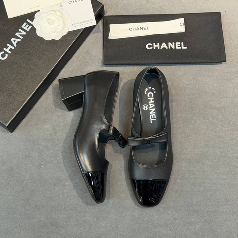 Chanel туфли женские натуральная кожа летние черные премиум 202383FC