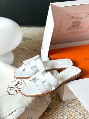 Hermes Oran sandal шлепанцы женские натуральная кожа летние белые премиум 802382MF