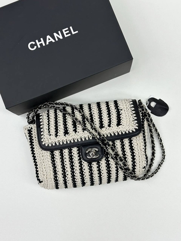 Chanel сумка женские текстиль белые черные люкс 803837NR