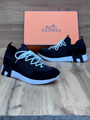 Hermes кроссовки женские текстиль натуральная замша летние весенние / осенние черные люкс 656089AL