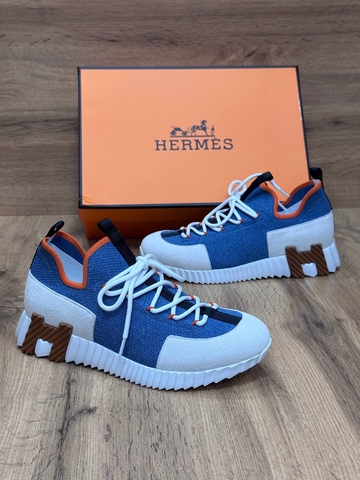 Hermes кроссовки женские текстиль натуральная замша летние весенние / осенние голубые люкс 859522FO