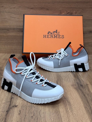 Hermes кроссовки женские натуральная кожа текстиль летние весенние / осенние серые люкс 266802JB