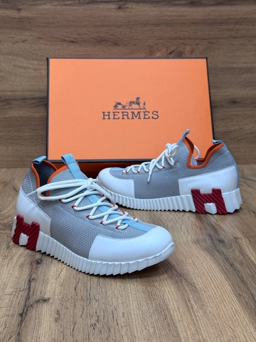 Hermes кроссовки женские натуральная кожа текстиль летние весенние / осенние серые люкс 266469EO