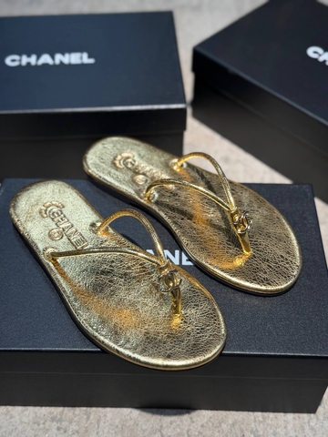 Chanel шлепанцы женские натуральная кожа летние золотистые премиум 610721NG