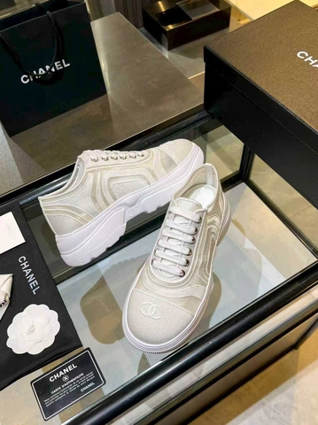 Chanel кроссовки женские текстиль сетка летние весенние / осенние бежевые премиум 605833RL
