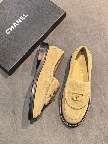 Chanel лоферы женские натуральная замша летние весенние / осенние бежевые премиум 313892SK