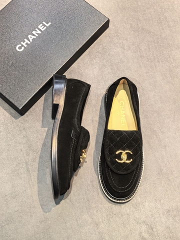 Chanel лоферы женские натуральная замша летние весенние / осенние черные премиум 137602CB