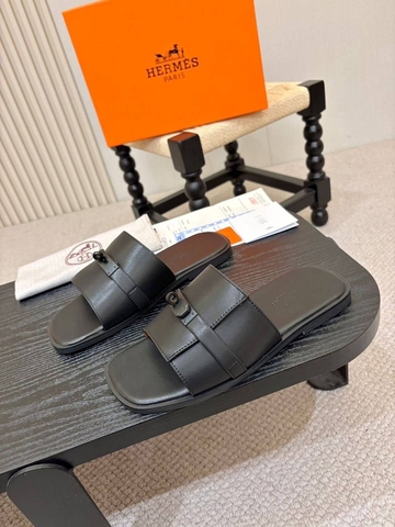 Hermes шлепанцы мужские натуральная кожа летние черные люкс 297762OU