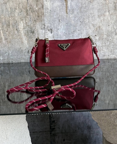 Prada сумка мужские натуральная кожа нейлон бордовые премиум 996879WQ