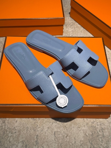 Hermes шлепанцы женские натуральная кожа летние голубые премиум 214959SR