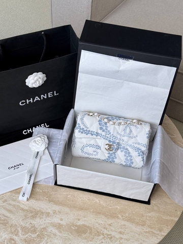 Chanel сумка женские текстиль голубые белые премиум 340118WI
