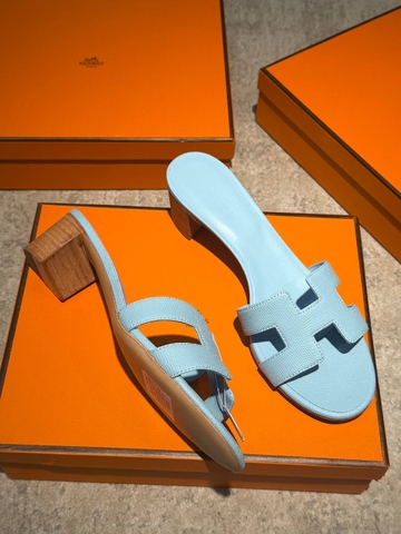 Hermes сабо женские натуральная кожа летние голубые премиум 972292HM
