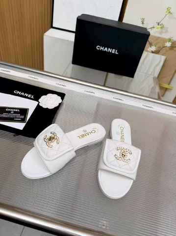 Chanel шлепанцы женские натуральная кожа летние белые премиум 315068RZ