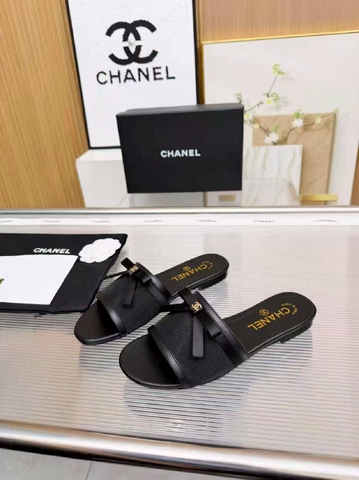 Chanel шлепанцы женские натуральная кожа сетка летние черные премиум 485418TC