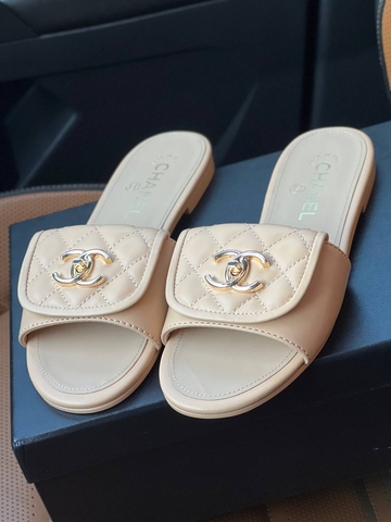 Chanel шлепанцы женские натуральная кожа летние бежевые премиум 540581ND