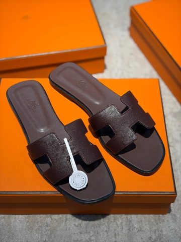 Hermes шлепанцы женские натуральная кожа летние коричневые бордовые премиум 824527HV
